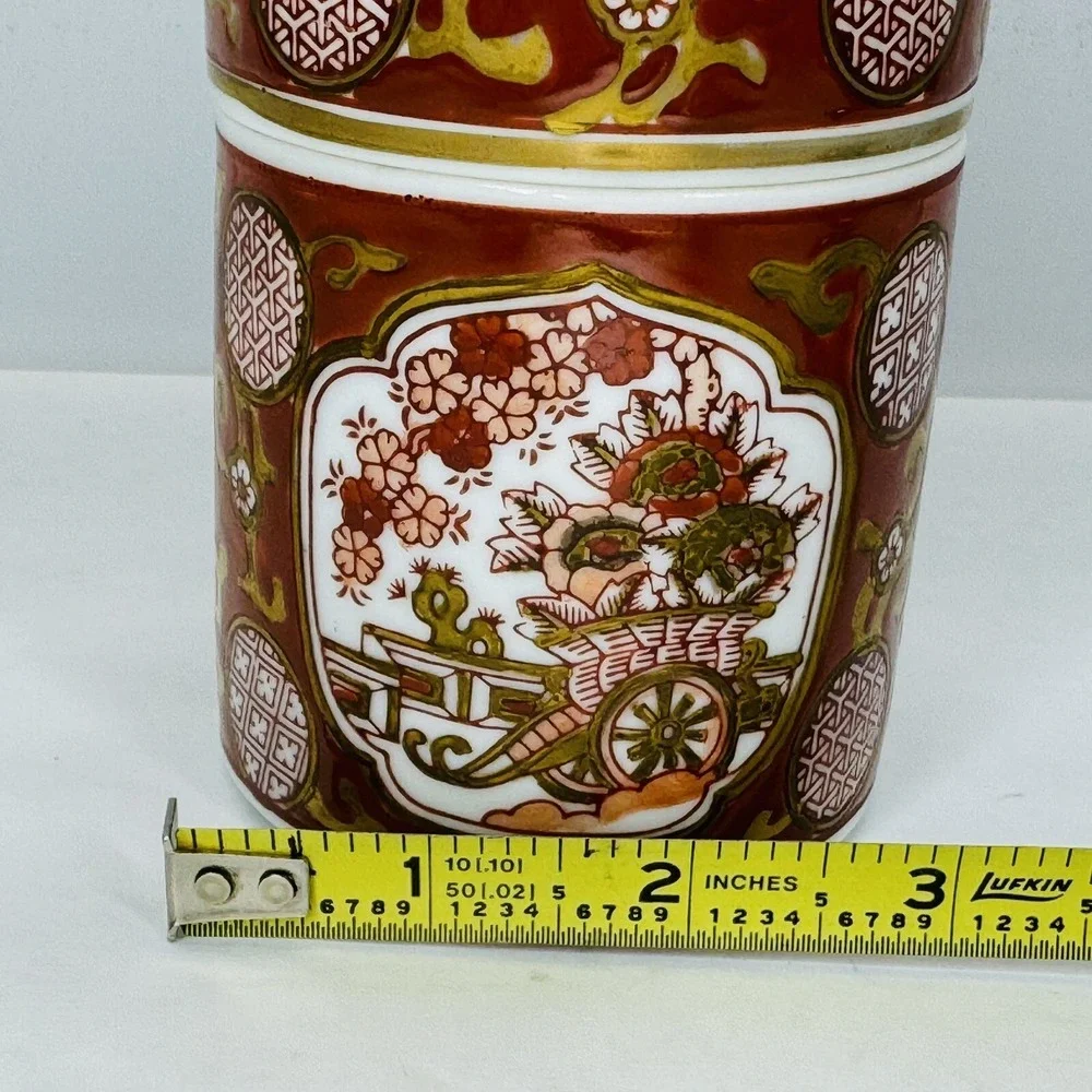 Vintage‎ Gold Imari Hand Painted Spice Tea Jar with Lid Red Gold Japanese Floral